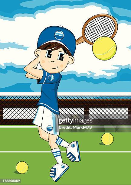 cute cartoon tennis boy - lob stock illustrations