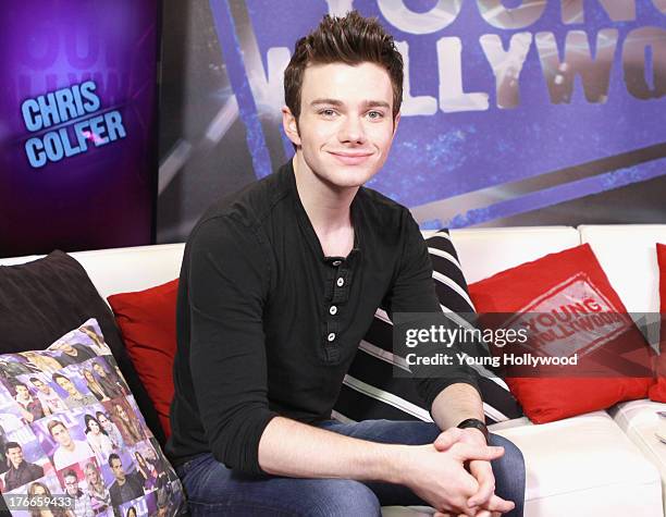 Actor Chris Colfer visits the Young Hollywood Studio on August 16, 2013 in Los Angeles, California.