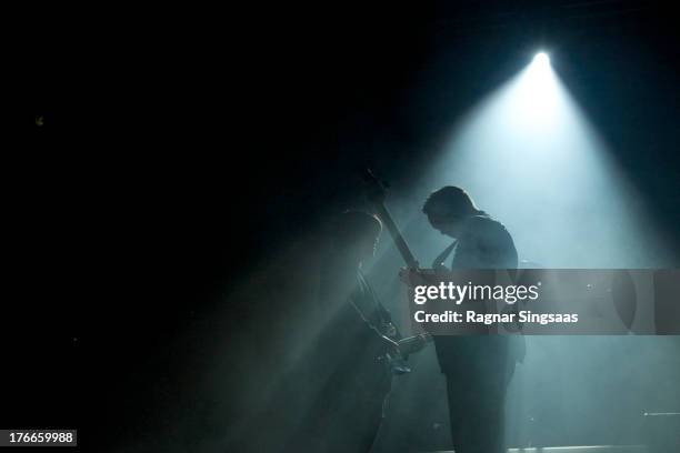 Romy Madley Croft and Oliver Sim of The XX perform live on stage headlining on Day 1 of Pstereo Festival 2013 on August 16, 2013 in Trondheim, Norway.