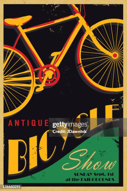 illustrazioni stock, clip art, cartoni animati e icone di tendenza di antico bicicletta poster modello di progettazione - ciclismo