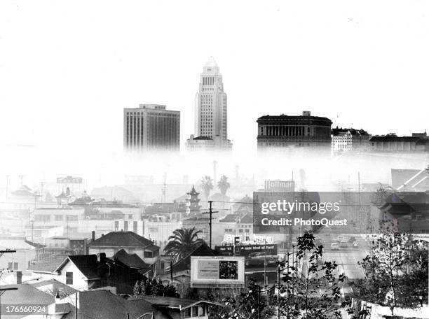 Second of a series of three pictures showing stages of smog formation in Los Angeles, California, 1940s.