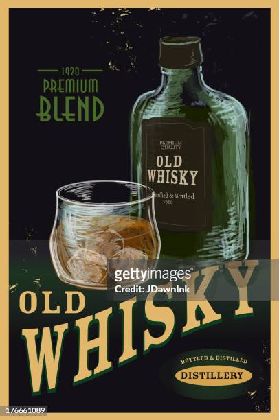 old fashioned whiskey advertisement poster - whiskey stock illustrations