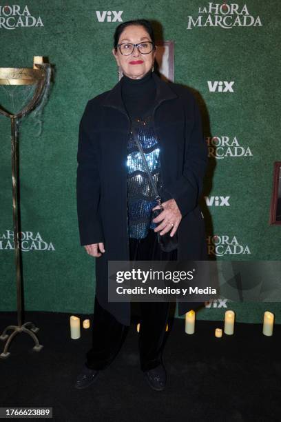 Angélica Aragón poses for a photo during the Black Carpet of `La hora marcada´ series on October 30, 2023 in Mexico City, Mexico.