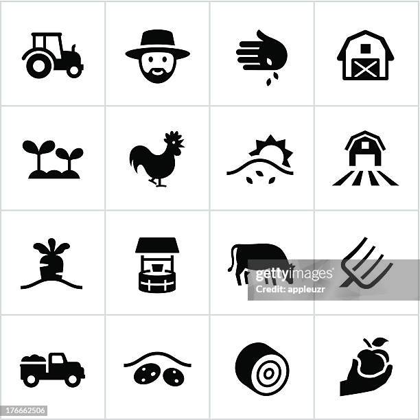 black farming icons - hay bale stock illustrations