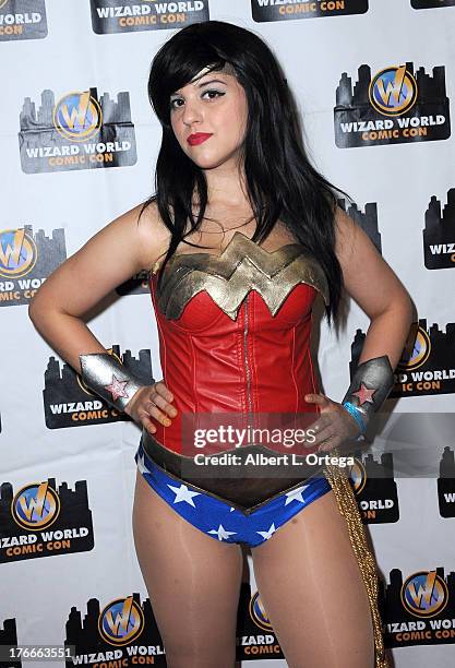 Cosplayer Devan Sukowady as Wonder Woman attends Day 1 Wizard World Chicago Comic Con held at Donald E. Stephens Convention Center on August 9, 2013...