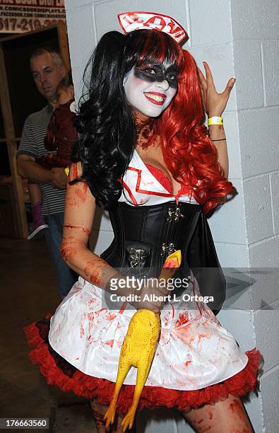 Cosplayer Jenny Imparado as Harley Quinn attends Day 1 Wizard World Chicago Comic Con held at Donald E. Stephens Convention Center on August 9, 2013...