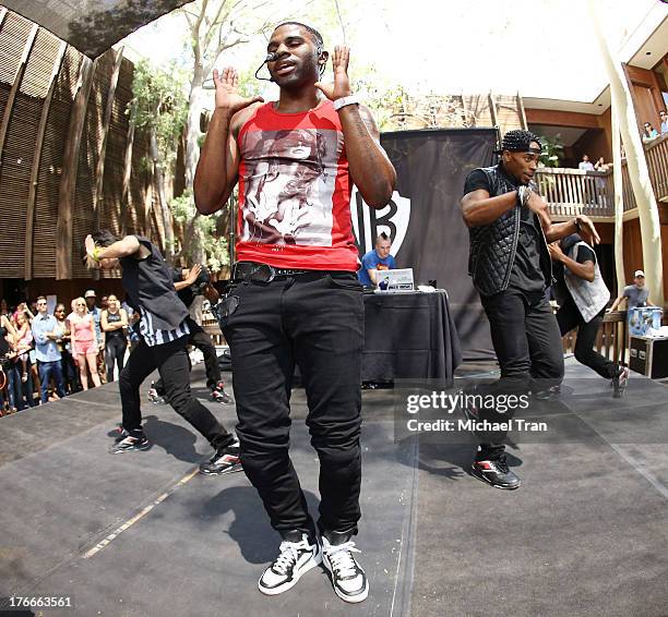 Jason Derulo performs onstage at the Warner Bros. Records Summer Sessions held at Warner Bros. Records outdoor patio on August 16, 2013 in Burbank,...