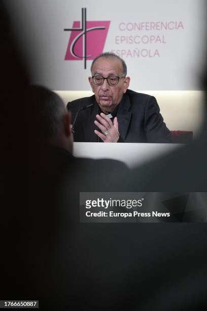 The president of the Spanish Episcopal Conference, Juan Jose Omella, during a press conference after the Extraordinary Plenary Assembly of the...