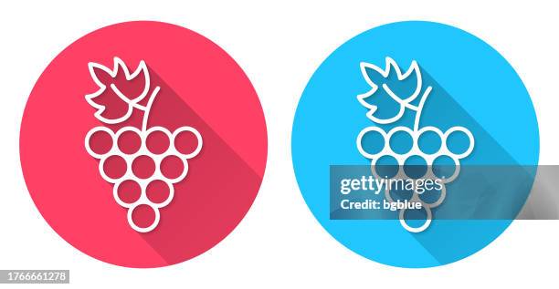 grape. round icon with long shadow on red or blue background - grape leaf vector stock illustrations