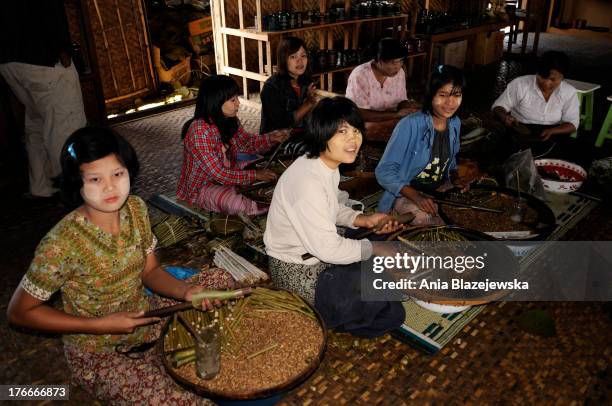Workshop, where girls are making burmese cigars - cheroots, very popular in Myanmar.