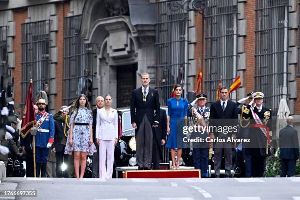 Princess Sofia of Spain, Crown Princess Leonor of Spain, King Felipe VI of Spain and Queen Letizia of Spain arrive for the ceremony of Crown Princess...