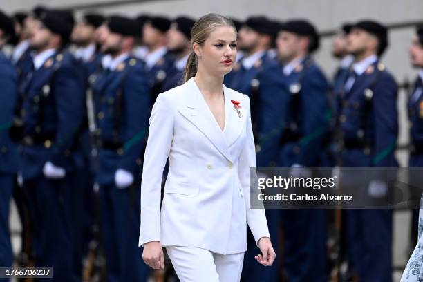 Crown Princess Leonor of Spain arrives for the ceremony of Crown Princess Leonor swearing allegiance to the Spanish constitution at the Spanish...