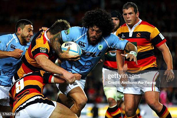 Rene Ranger of Northland on the charge during the round 1 ITM Cup match between Waikato and Northland at Waikato Stadium on August 17, 2013 in...