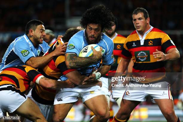 Rene Ranger of Northland on the charge during the round 1 ITM Cup match between Waikato and Northland at Waikato Stadium on August 17, 2013 in...