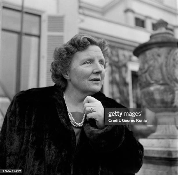 Queen Juliana of the Netherlands in the grounds of Soestdijk Palace in Baarn, November 1950.
