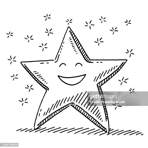 cute smiling star character drawing - glitter face stock illustrations