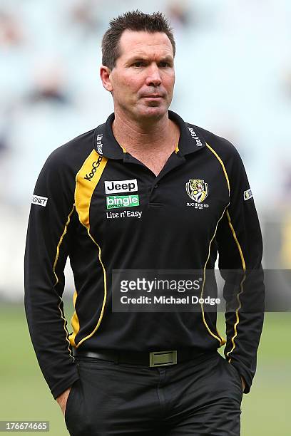 Tigers assistant coach Wayne Campbell looks ahead during the round 21 AFL match between the Richmond Tigers and the Carlton Blues at Melbourne...