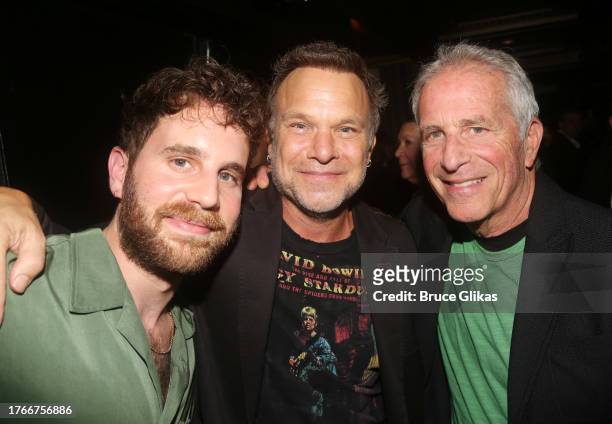 Ben Platt, Norbert Leo Butz and Marc Platt pose at the after party for "Wicked on Broadway 20th Anniversary Celebration" at The Edison Ballroom on...