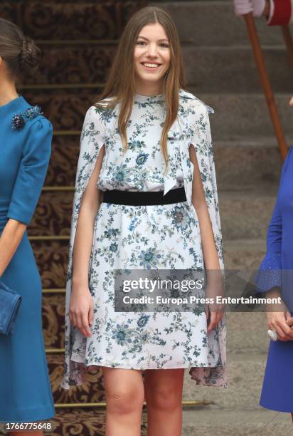 Infanta Sofia during the act of swearing in of the Constitution before the Cortes Generales, in the Congress of Deputies, on October 31 in Madrid,...