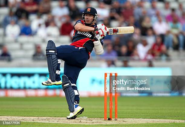 Graham Napier of Essex in action during The Friends Life T20 semi final match between the Northamptonshire Steelbacks and the Essex Eagles at...
