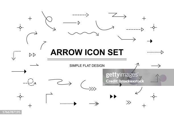 ilustrações de stock, clip art, desenhos animados e ícones de arrow vector icon set in thin line style. - arrow symbol