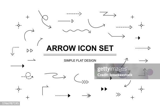 arrow vector icon set in thin line style. - arrow sign stock illustrations