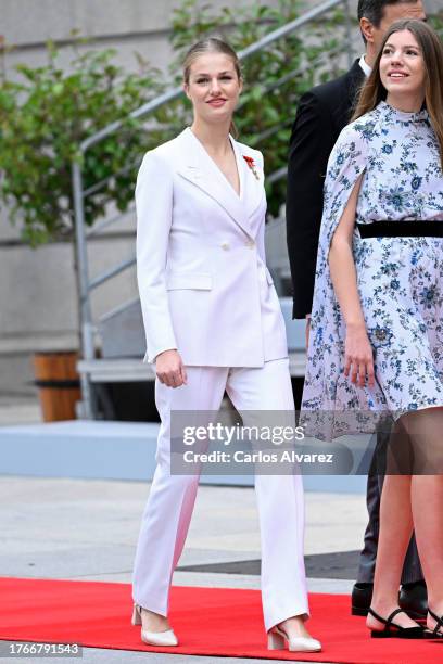 Crown Princess Leonor of Spain and Princess Sofia of Spain arrive for the ceremony of Crown Princess Leonor swearing allegiance to the Spanish...