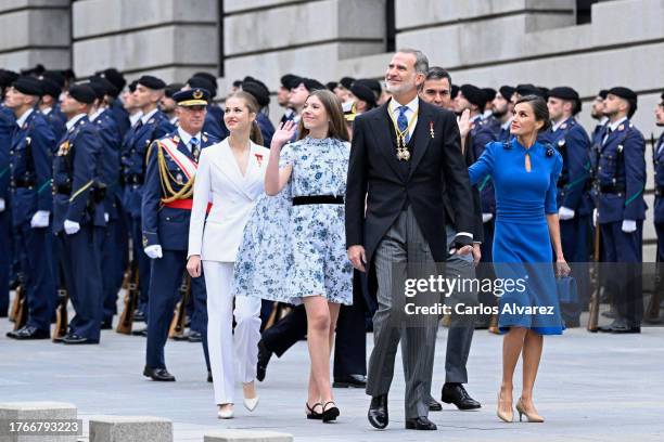 Crown Princess Leonor of Spain, Princess Sofia of Spain, King Felipe VI of Spain and Queen Letizia of Spain arrive for the ceremony of Crown Princess...