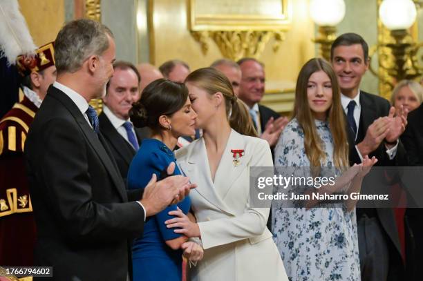 King Felipe VI of Spain, Queen Letizia of Spain, Crown Princess Leonor of Spain, Princess Sofia of Spain and Spanish Prime Minister Pedro Sánchez...