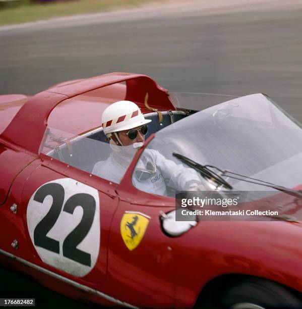 Mike Parkes drives the SpA Ferrari SEFAC Ferrari 250P during the World Sportscar Championship 24 Hours of Le Mans race on 16th June 1963 at the...
