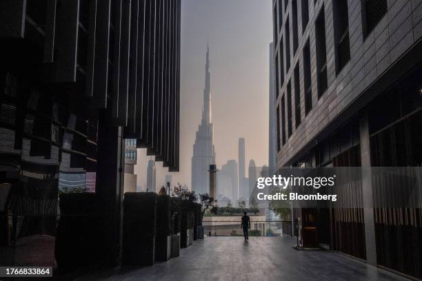 The Burj Khalifa, center, from the Dubai International Financial Centre district of Dubai, United Arab Emirates, on Thursday, Sept. 14, 2023. The UAE...