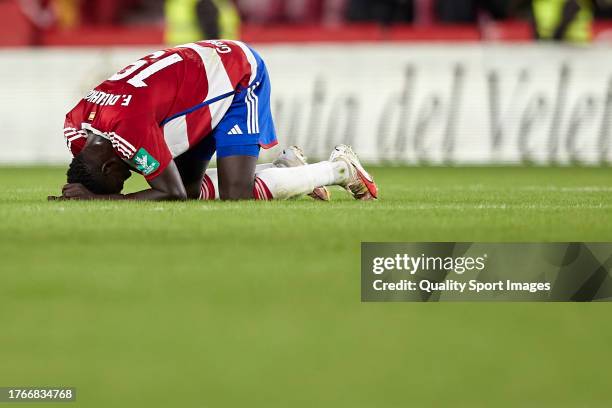 Famara Diedhiou of Granada CF reacts after defeat during the LaLiga EA Sports match between Granada CF and Villarreal CF at Estadio Nuevo Los...