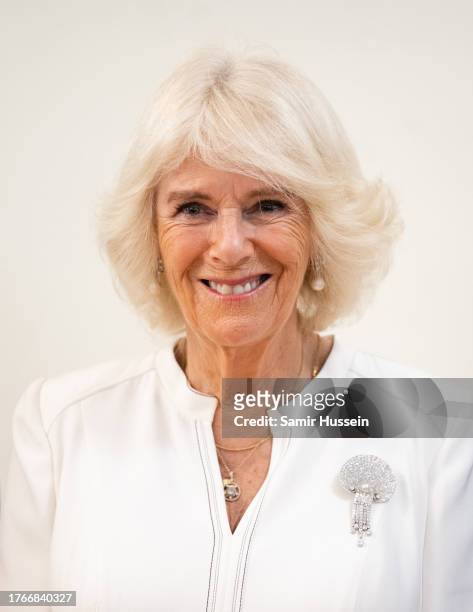 Queen Camilla smiles as she arrive for her engagements inside Eastlands Library, the Queen will meet the founders of Book Bunk, a Kenyan charity that...