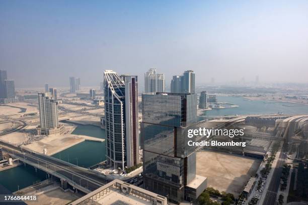 Office buildings in the Abu Dhabi Global Market in Abu Dhabi, United Arab Emirates, on Friday, Sept. 15, 2023. The UAE is emerging as a hub for hedge...