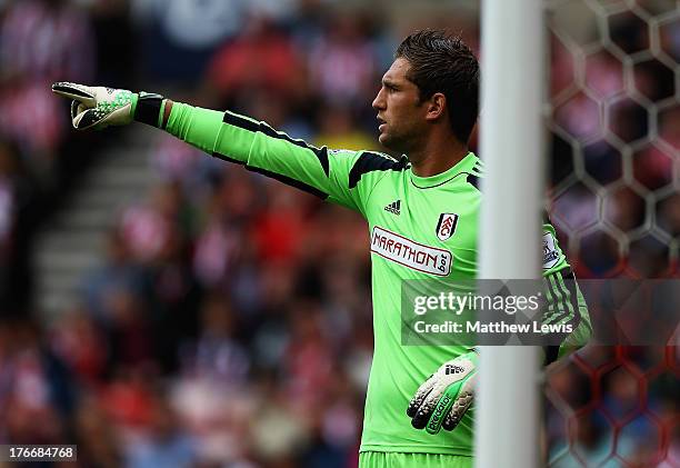 Marten Stekelenburg of Fulham in action during the Barclays Premier League match between Sunderland and Fulham at the Stadium of Light on August 17,...