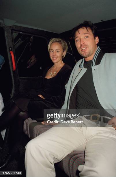 English musician and actor Martin Kemp and English singer Shirlie Kemp leaving Langan's Brasserie, London, 7th July 1992.