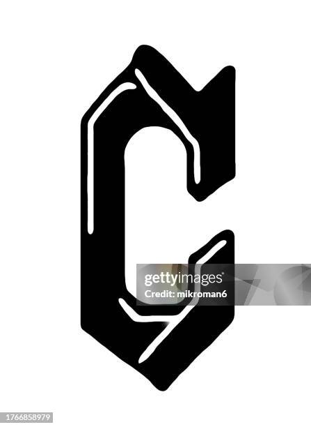 old engraved illustration of letter c, decorative ornament - letter c stock pictures, royalty-free photos & images