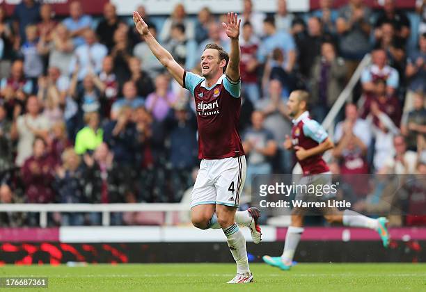 Kevin Nolan of West Ham United celebrates scoring his side's second goal during the Barclays Premier League match between West Ham United and Cardiff...