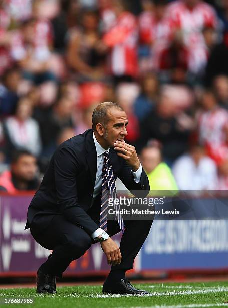 Paolo Di Canio, manager of Sunderland looks on during the Barclays Premier League match between Sunderland and Fulham at the Stadium of Light on...