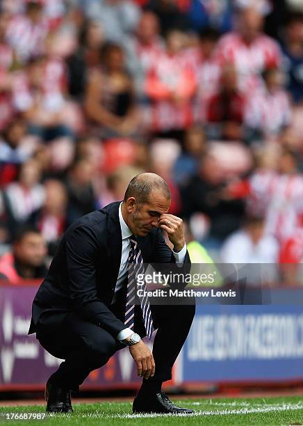 Paolo Di Canio, manager of Sunderland looks on during the Barclays Premier League match between Sunderland and Fulham at the Stadium of Light on...