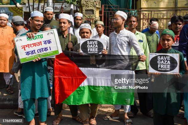 Various Islamic organizations took out a protest rally in Kolkata , India , on 6 November 2023 ,against Israel attack over Gaza . .