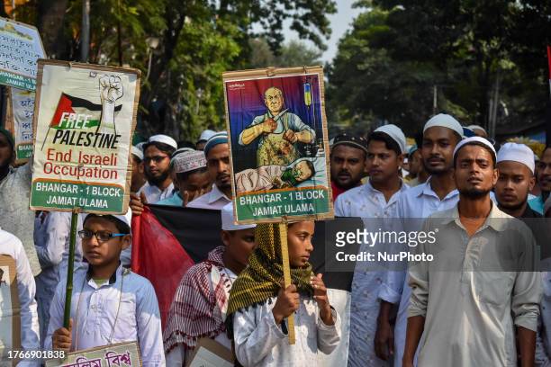 Various Islamic organizations took out a protest rally in Kolkata , India , on 6 November 2023 ,against Israel attack over Gaza . .