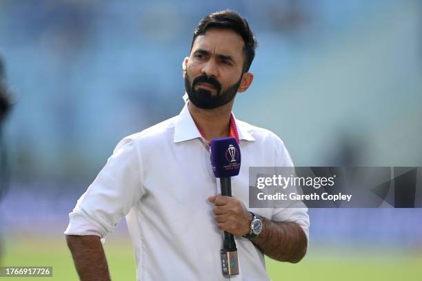 Former Indian cricketer and commentator Dinesh Karthik during the ICC Men's Cricket World Cup India 2023 between India and England at BRSABVE Cricket...