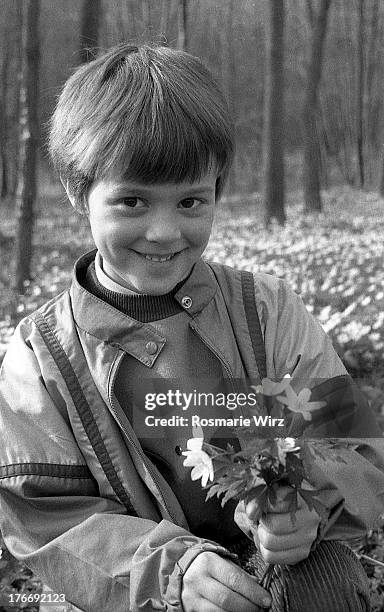 boy of six with a bunch of flowers - ambivere stock pictures, royalty-free photos & images