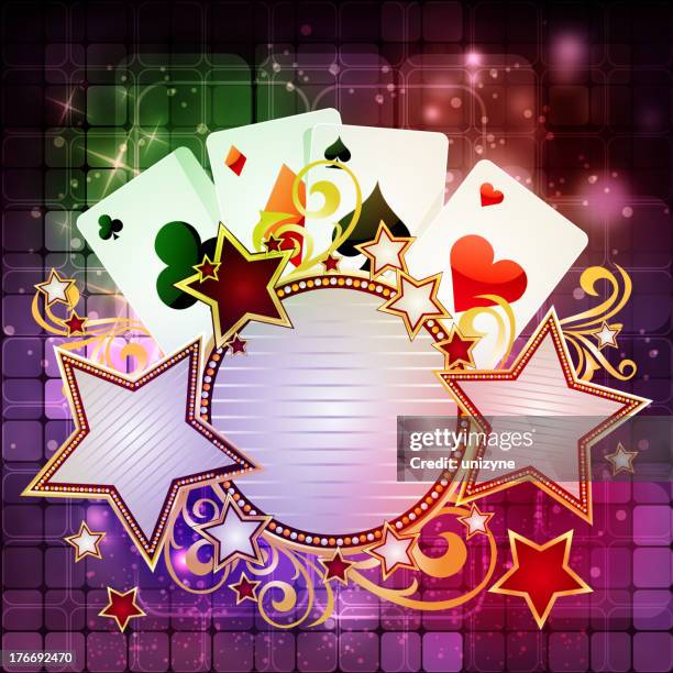 stockillustraties, clipart, cartoons en iconen met round marquee with casino card suite - casino table games