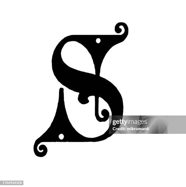 old engraved illustration of letter s, decorative ornament - s stock pictures, royalty-free photos & images