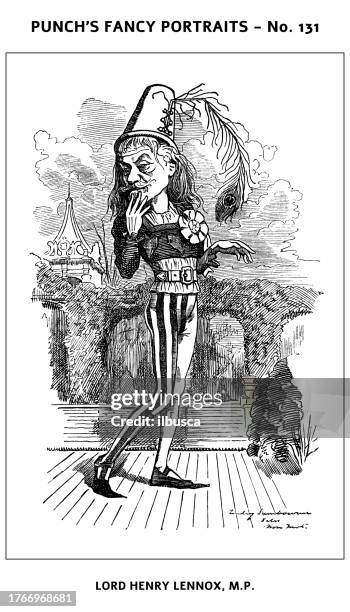 ilustrações de stock, clip art, desenhos animados e ícones de punch's fancy portraits - british satire caricature illustration - funny gay cartoons