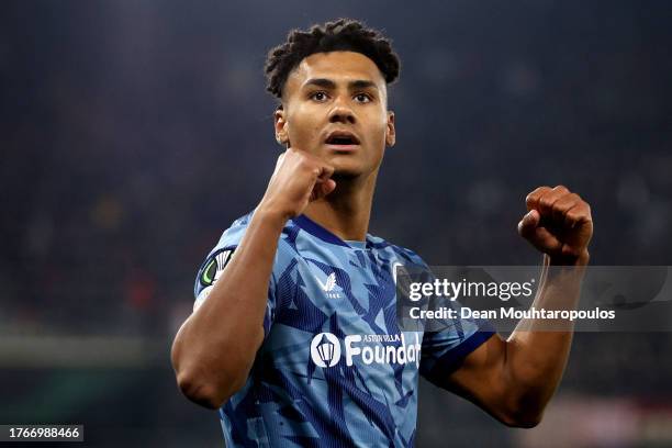 Ollie Watkins of Aston Villa celebrates after scoring the team's third goal during the UEFA Europa Conference League 2023/24 match between AZ Alkmaar...