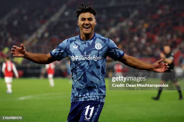 Ollie Watkins of Aston Villa celebrates after scoring the team's third goal during the UEFA Europa Conference League 2023/24 match between AZ Alkmaar...