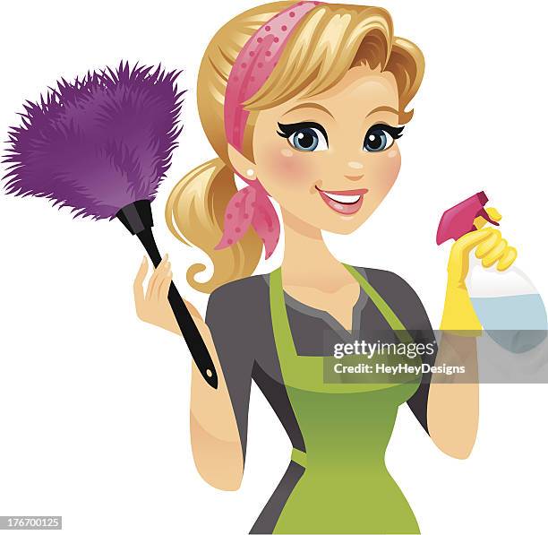 cleaning lady - duster stock illustrations